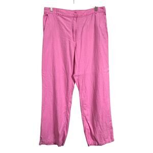 H&M Linen Blend Straight Leg Pants Pink Elastic Back Waist Size L